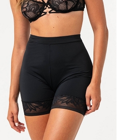 GEMO Panty femme gainant taille haute en microfibre et dentelle Noir