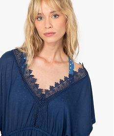 robe de plage femme avec col v et broderies bleuB651801_2