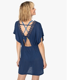 robe de plage femme avec col v et broderies bleu vetements de plageB651801_3