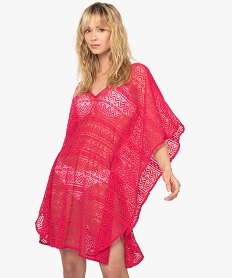 robe de plage femme en maille ajouree rose vetements de plageB652001_1