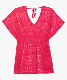 robe de plage femme en maille ajouree rose vetements de plageB652001_4