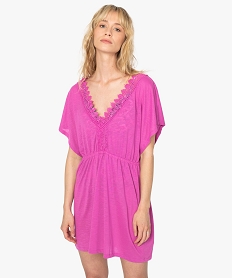 GEMO Robe de plage femme avec col V et broderies rose standard