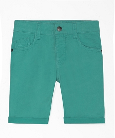 GEMO Bermuda garçon en coton twill uni à revers Vert