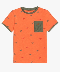 GEMO Tee-shirt garçon avec motifs dinosaures et finitions contrastantes Orange