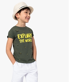 GEMO Tee-shirt garçon à manches courtes à motifs exotiques Vert