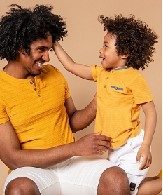 GEMO Tee-shirt garçon à col mao en maille texturée effet rayé Orange