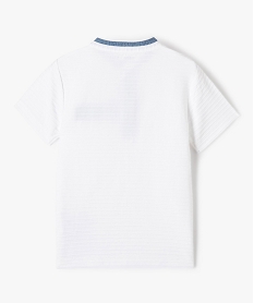 tee-shirt garcon a col mao en maille texturee effet raye blancB667701_3