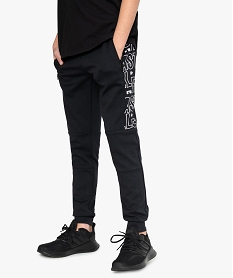 pantalon de sport garcon avec inscription sur les hanches noir pantalonsB669501_1