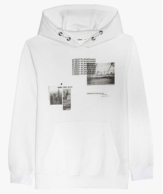 sweat garcon a capuche avec motif urbain blanc sweatsB671601_1