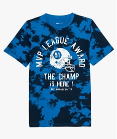 GEMO Tee-shirt garçon imprimé avec motif football américain Bleu