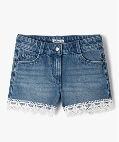 GEMO Short fille en jean avec finitions dentelle Bleu