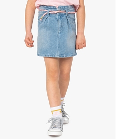 jupe fille en jean avec pinces et ceinture – lulu castagnette bleuB690001_1