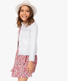 veste  fille en denim avec fronces sur le buste blanc blousons et vestesB693301_1