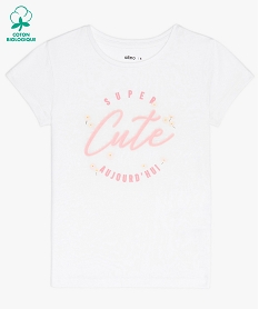 GEMO Tee-shirt fille à manches courtes 100% coton biologique blanc vif