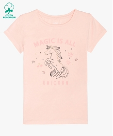GEMO Tee-shirt fille à manches courtes 100% coton biologique rose standard