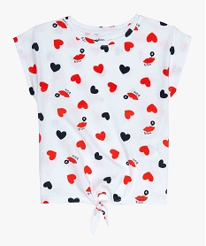 GEMO Tee-shirt fille avec motifs cœurs et nœud dans le bas Imprimé