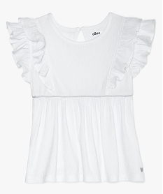 GEMO Tee-shirt fille avec volants sur les manches blanc standard