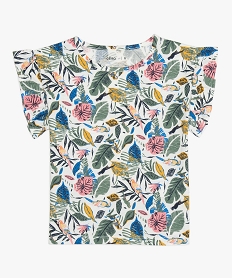 GEMO Tee-shirt court fille imprimé avec manches courtes volantées Beige