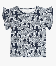 GEMO Tee-shirt court fille imprimé avec manches courtes volantées Bleu