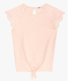 GEMO Tee-shirt fille avec épaules en broderie anglaise et bas à nouer rose standard