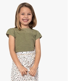 GEMO Tee-shirt fille avec haut en broderie anglaise Vert