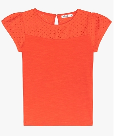GEMO Tee-shirt fille avec haut en broderie anglaise rouge standard