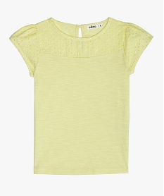 GEMO Tee-shirt fille avec haut en broderie anglaise jaune standard