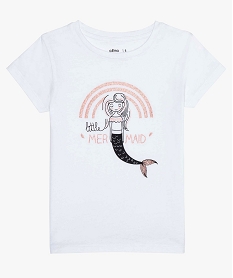 GEMO Tee-shirt fille à manches courtes avec motif girly Blanc