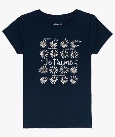 GEMO Tee-shirt fille à manches courtes avec motif girly noir chine