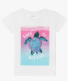 GEMO Tee-shirt fille avec motif en sequins réversibles blanc standard