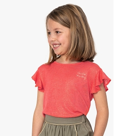 GEMO Tee-shirt fille en fine maille pailletée avec manches à volants Rose