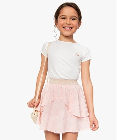 GEMO Tee-shirt fille avec empiècement tulle et volant au dos Beige