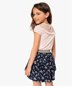 GEMO Tee-shirt fille avec empiècement tulle et volant au dos Rose