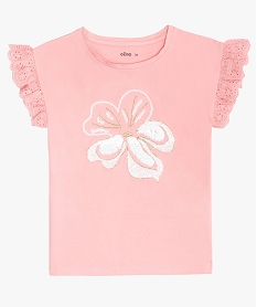 GEMO Tee-shirt fille avec manches courtes en dentelle anglaise Rose