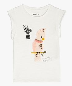 GEMO Tee-shirt fille à manches pompons et motifs en relief Beige