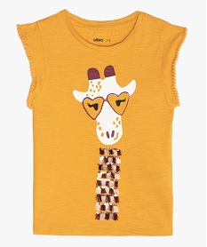GEMO Tee-shirt fille à manches pompons et motifs en relief Jaune