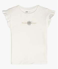 GEMO Tee-shirt fille à manches smockées et détails dorés Beige