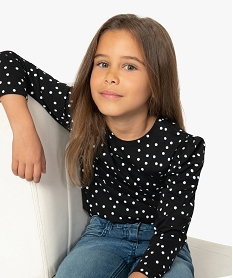 GEMO Tee-shirt fille à manches longues froncées à motifs pois Noir