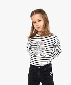 GEMO Tee-shirt fille rayé avec motif brodé – Lulu Castagnette Imprimé