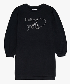 GEMO Robe fille forme sweat avec message en strass Noir