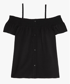 GEMO Blouse fille à col smocké et épaules dénudées coloris uni Noir