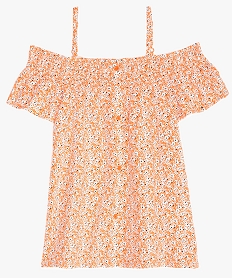 GEMO Blouse fille à col smocké et épaules dénudées motif fleuri Imprimé