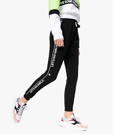 GEMO Pantalon de jogging fille avec inscriptions sur les côtés Noir
