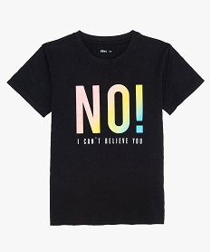 GEMO Tee-shirt fille à manches courtes avec inscription pailletée noir standard