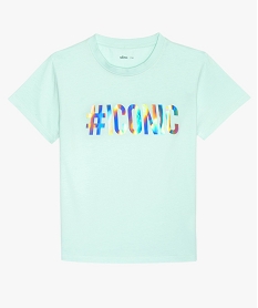 GEMO Tee-shirt fille à manches courtes avec inscription pailletée Vert