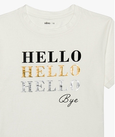 tee-shirt fille court avec message scintillant beigeB713601_3
