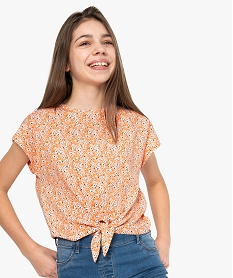 GEMO Tee-shirt fille imprimé avec nœud dans le bas Orange