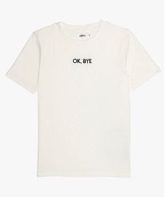 GEMO Tee-shirt fille à manches courtes en maille côtelée avec motif Jaune
