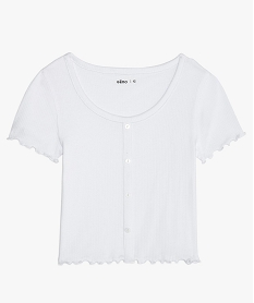 GEMO Tee-shirt fille coupe courte avec finitions volantées Blanc