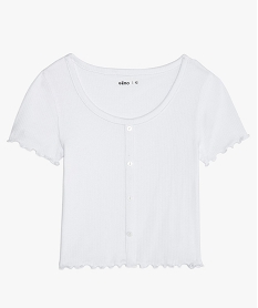 GEMO Tee-shirt fille coupe courte avec finitions volantées Blanc